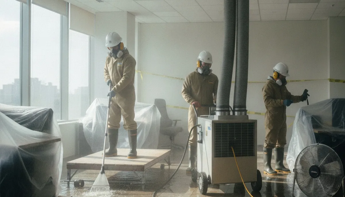 Commercial water damage restoration team serving Escondido, CA in a flooded business space
