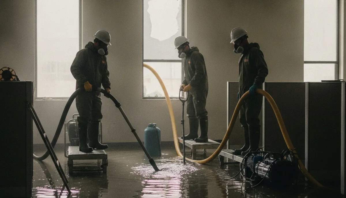 Water damage restoration team removing floodwater in Escondido, CA
