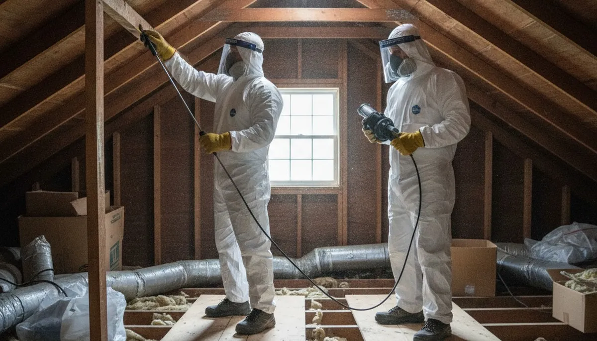 Mold inspection technician in Escondido, CA assessing hidden growth in a home after water damage