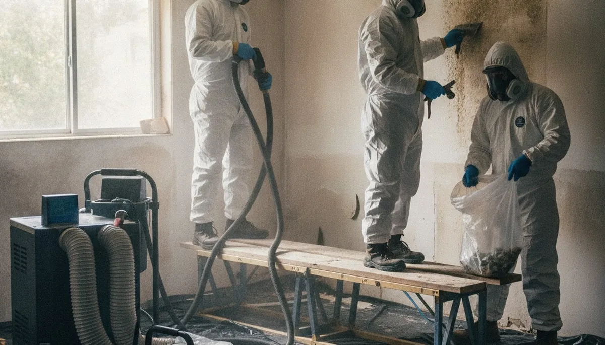 Water damage mold removal team inspecting Escondido, CA home for moisture damage and remediation
