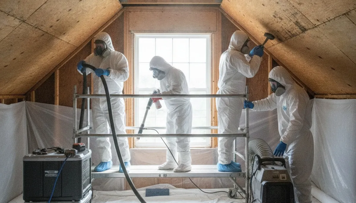 Water damage restoration technician removing mold in Escondido, CA home
