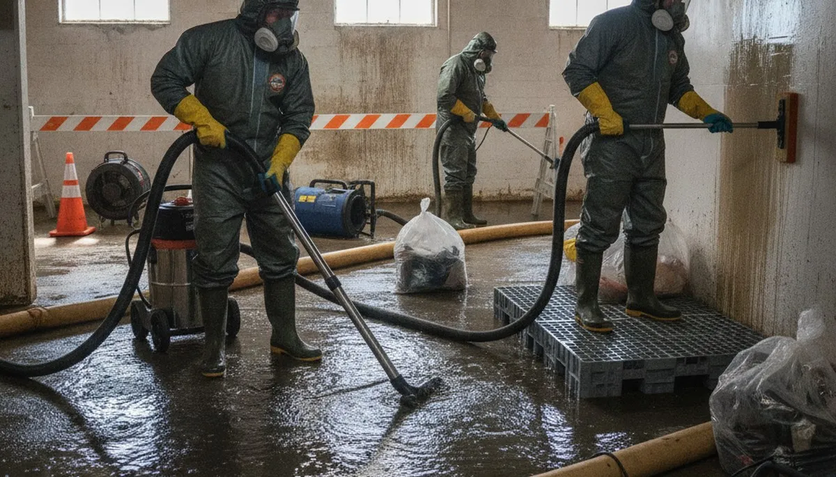 Sewage cleanup team restoring an Escondido, CA home after backup and overflow damage