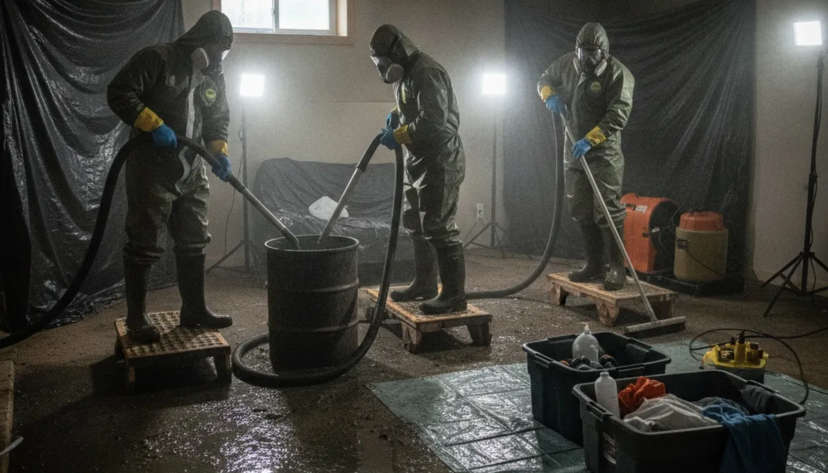 Escondido, CA sewer backup cleanup team restoring a home after contamination and water damage