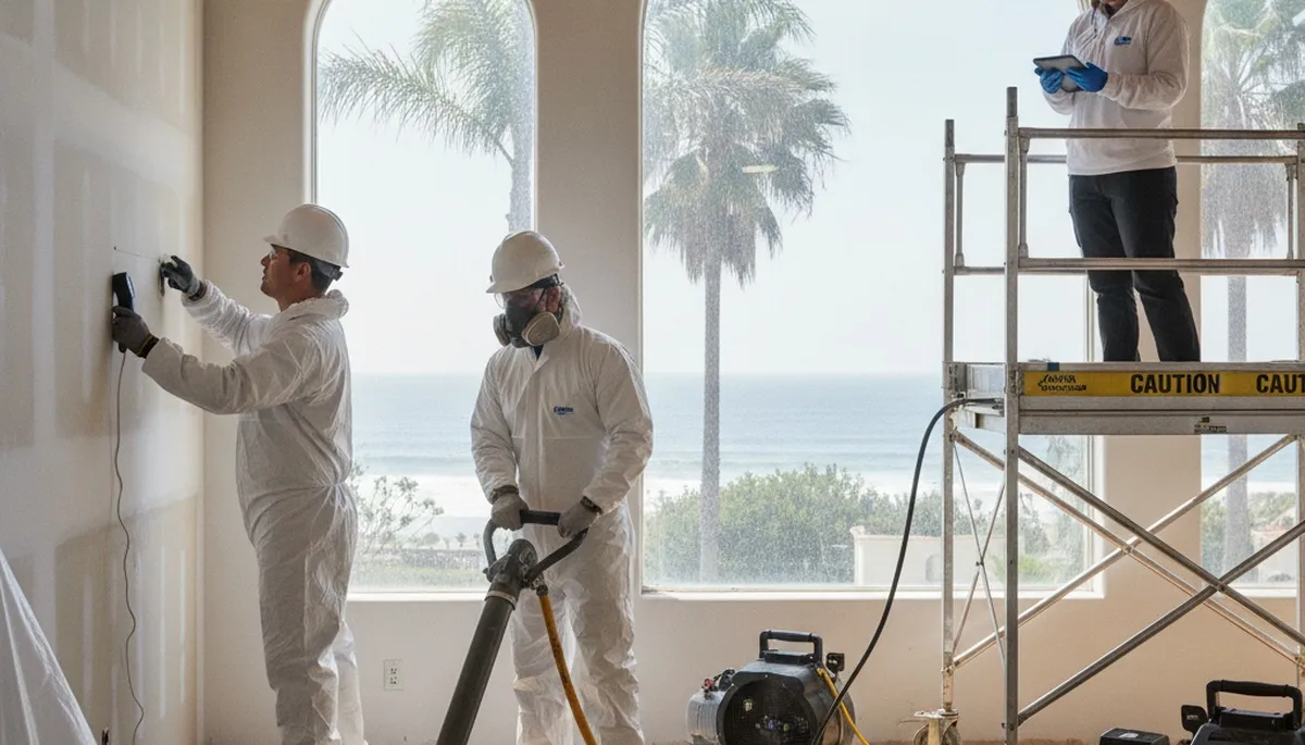 Water damage restoration crew in Escondido, CA providing emergency water extraction and drying services