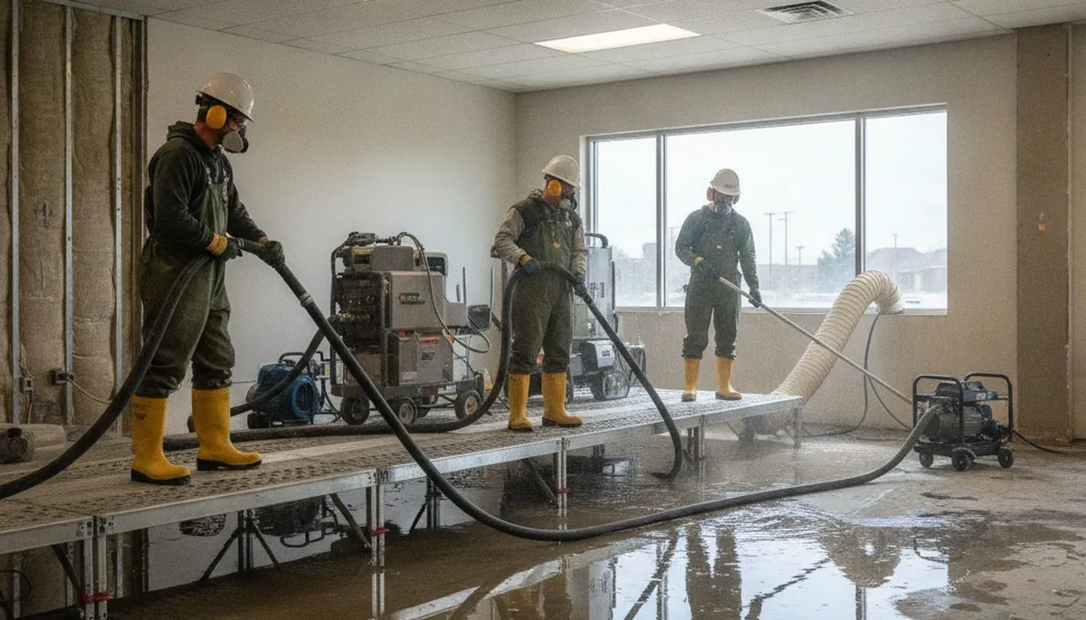 Water extraction technicians removing standing water from a home in Escondido, CA