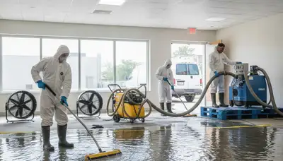 Water extraction crew removing standing water in Escondido, CA home for fast water damage restoration