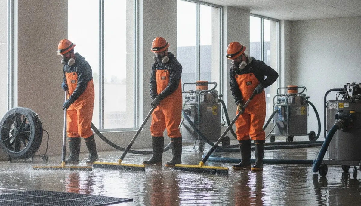 Water extraction team removing standing water from a home in Escondido, CA